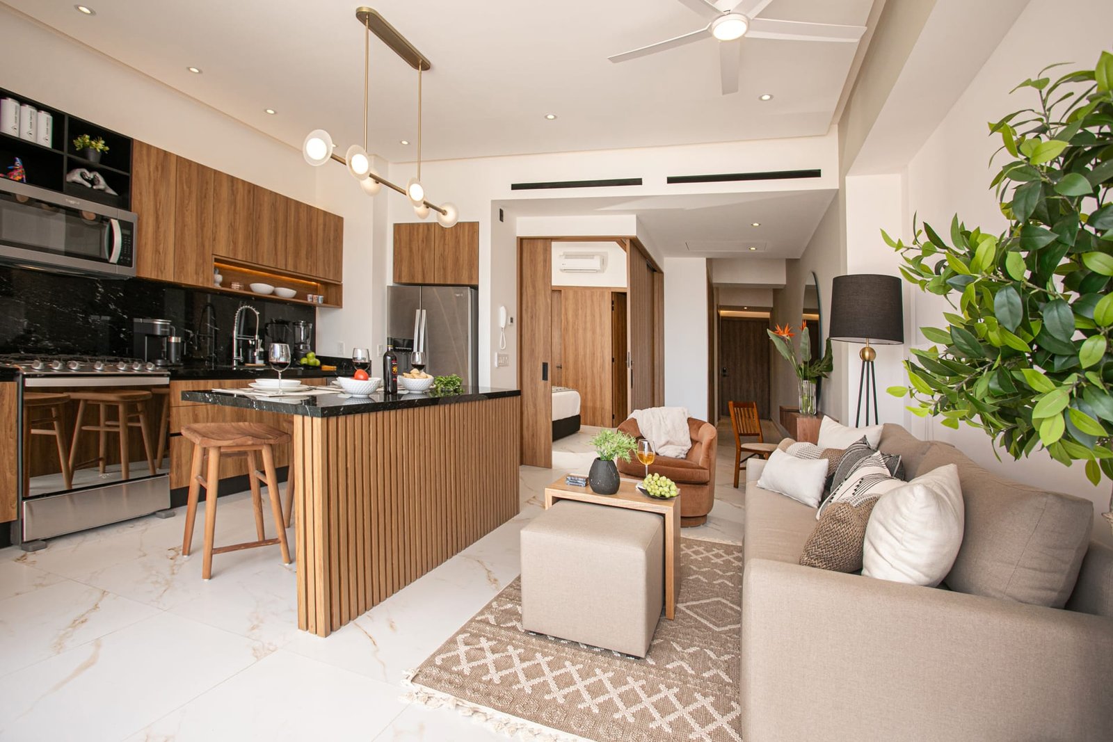 Bedroom with king bed and soft lighting