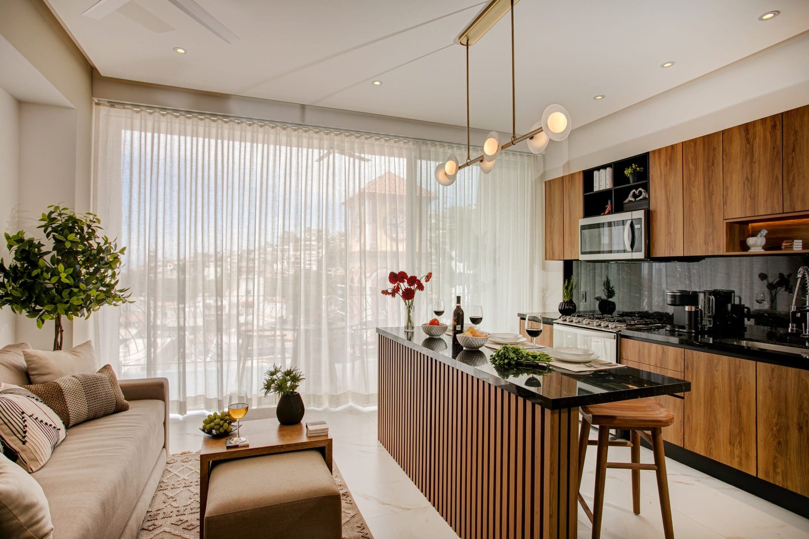 Living space opening to terrace