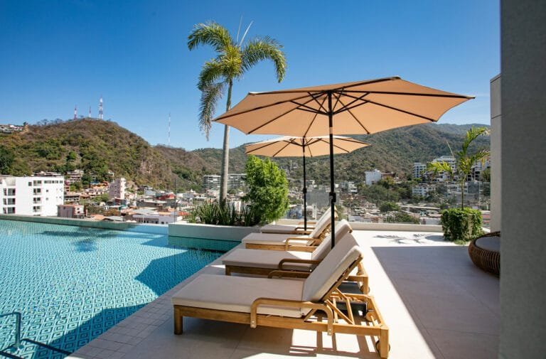 Evening view from rooftop deck