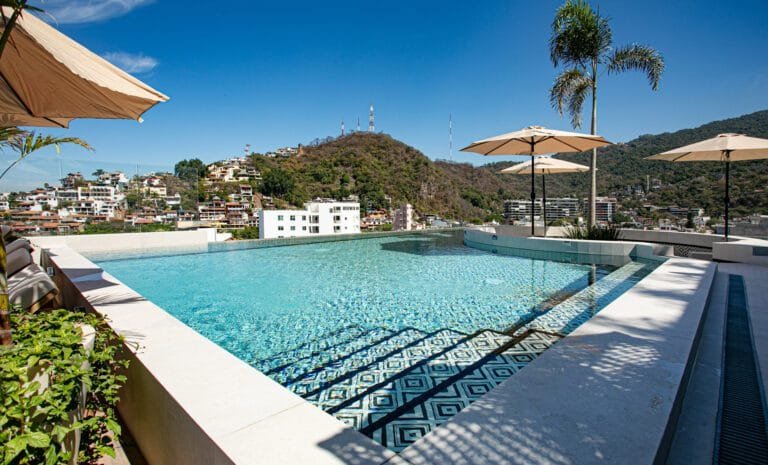 Lounge seating with panoramic Puerto Vallarta view